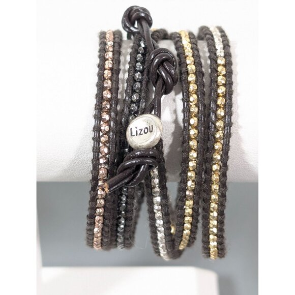 Lizou Two Tone Brown Cord Wrap Bracelet Boho Western Chic 36 in - Picture 1 of 7